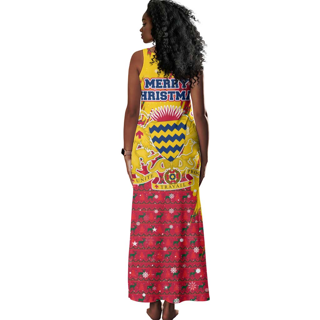 Chad Christmas Tank Maxi Dress National Coat of Arms and Snowflake Accents - African Pride