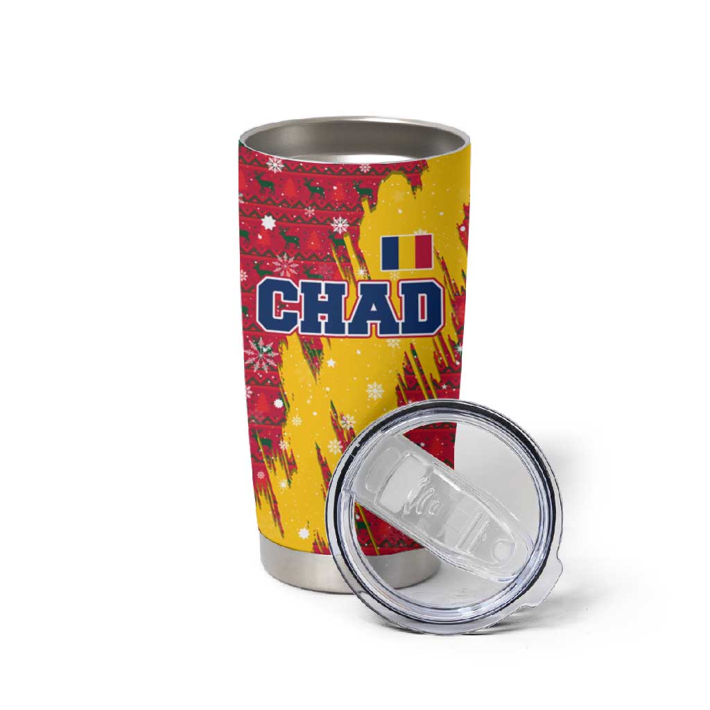 Chad Christmas Tumbler Cup National Coat of Arms and Snowflake Accents - African Pride