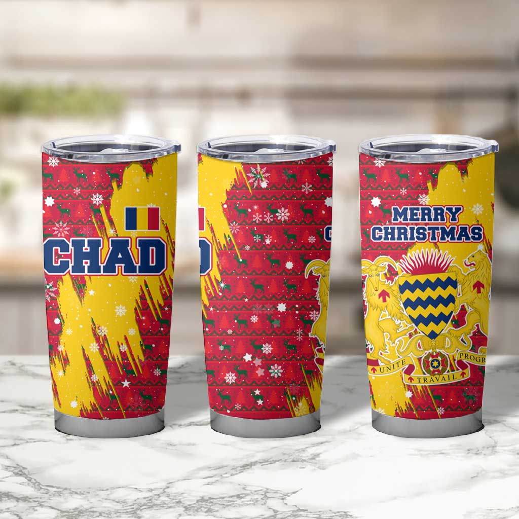 Chad Christmas Tumbler Cup National Coat of Arms and Snowflake Accents - African Pride