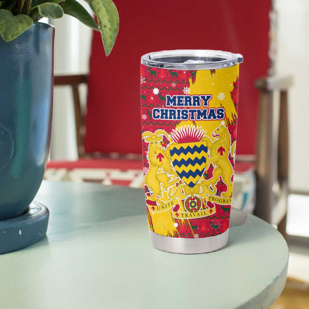 Chad Christmas Tumbler Cup National Coat of Arms and Snowflake Accents - African Pride