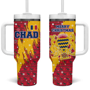 Chad Christmas Tumbler With Handle National Coat of Arms and Snowflake Accents - African Pride