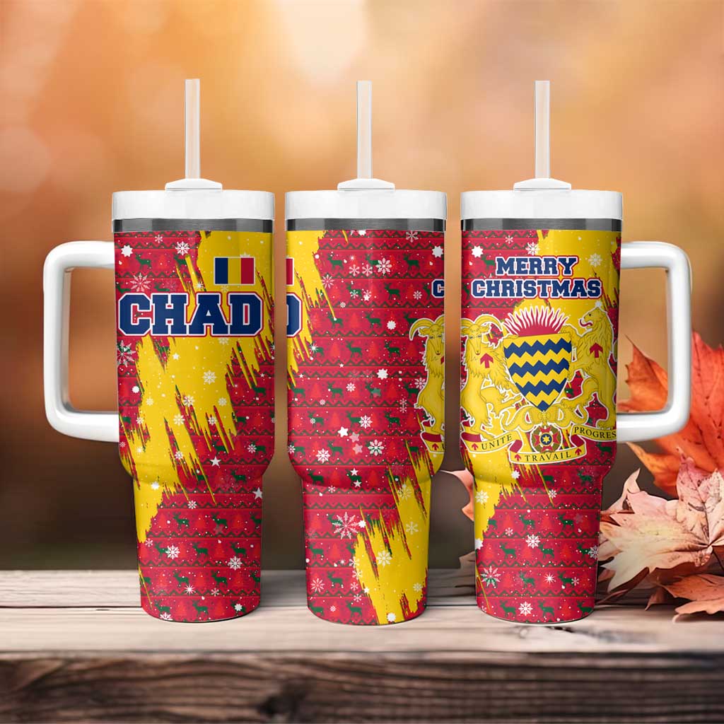 Chad Christmas Tumbler With Handle National Coat of Arms and Snowflake Accents - African Pride