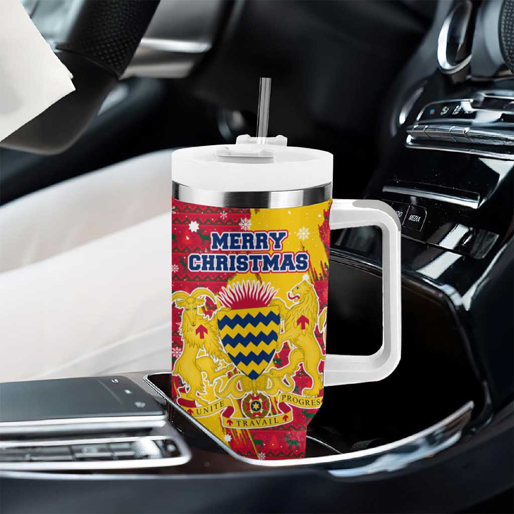 Chad Christmas Tumbler With Handle National Coat of Arms and Snowflake Accents - African Pride