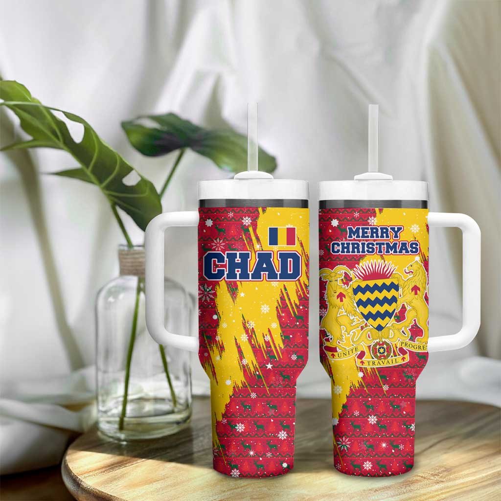 Chad Christmas Tumbler With Handle National Coat of Arms and Snowflake Accents - African Pride