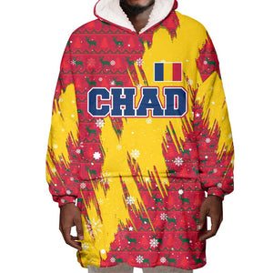 Chad Christmas Wearable Blanket Hoodie National Coat of Arms and Snowflake Accents - African Pride
