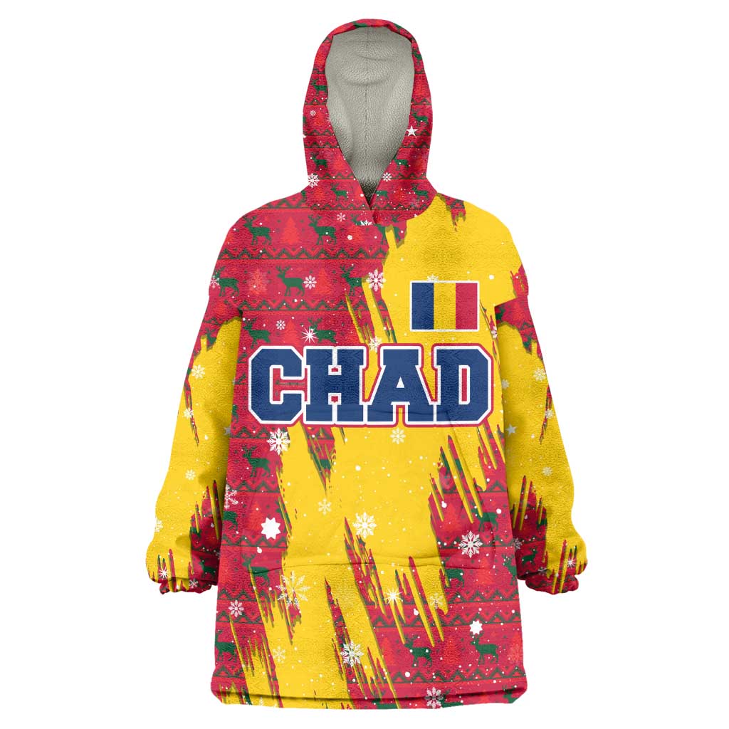 Chad Christmas Wearable Blanket Hoodie National Coat of Arms and Snowflake Accents - African Pride