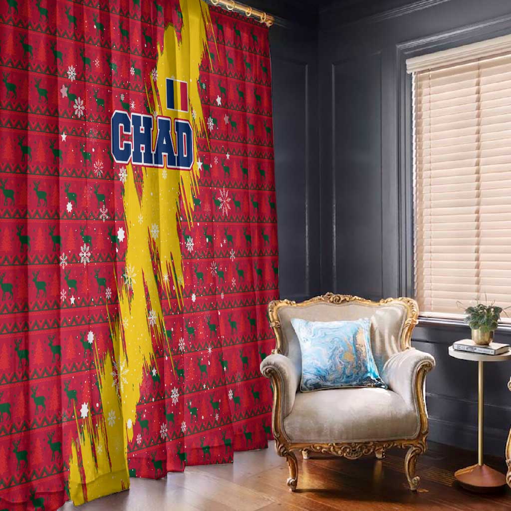 Chad Christmas Window Curtain National Coat of Arms and Snowflake Accents - African Pride