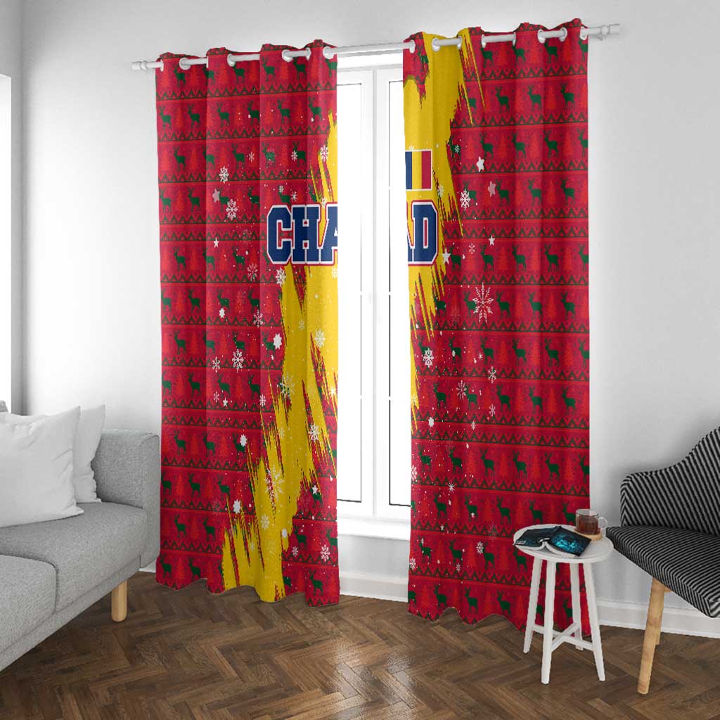 Chad Christmas Window Curtain National Coat of Arms and Snowflake Accents - African Pride