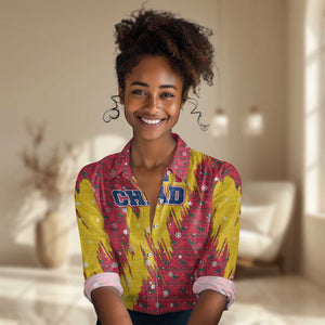 Chad Christmas Women Casual Shirt National Coat of Arms and Snowflake Accents - African Pride