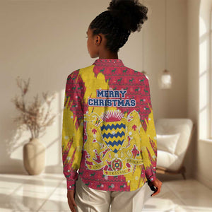 Chad Christmas Women Casual Shirt National Coat of Arms and Snowflake Accents - African Pride