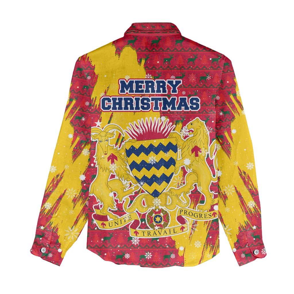 Chad Christmas Women Casual Shirt National Coat of Arms and Snowflake Accents - African Pride