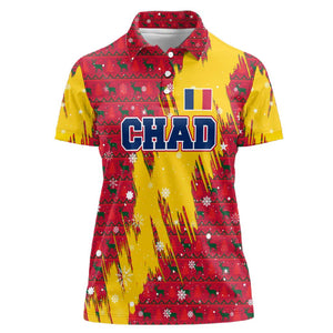 Chad Christmas Women Polo Shirt National Coat of Arms and Snowflake Accents - African Pride