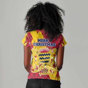 Chad Christmas Women V-Neck T-Shirt National Coat of Arms and Snowflake Accents - African Pride