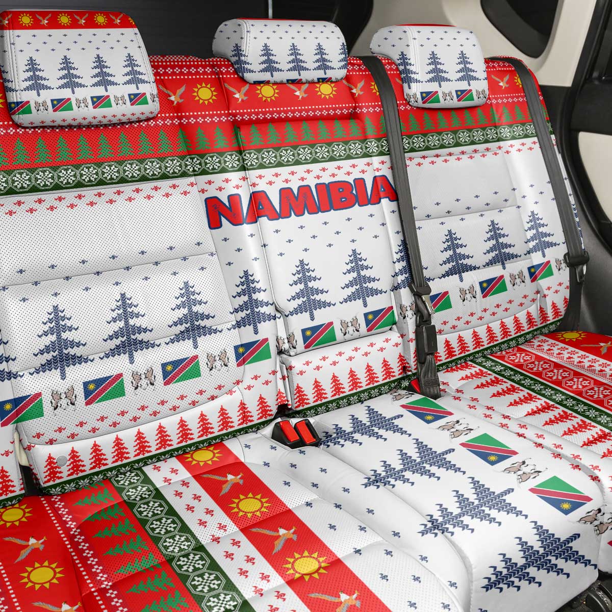 Namibia Christmas Back Car Seat Cover Coat of Arm National Flag Motif - African Pride