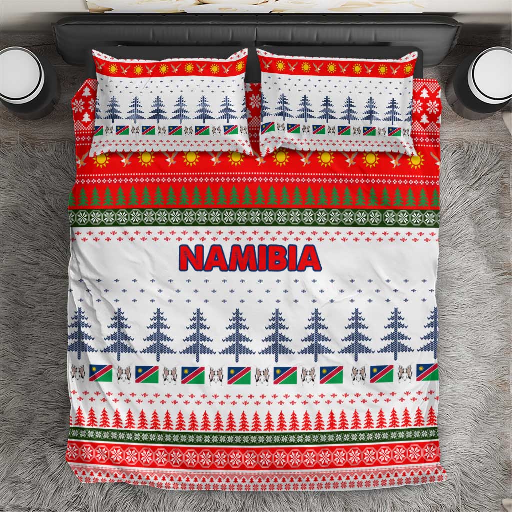 Namibia Christmas Bedding Set Coat of Arm National Flag Motif - African Pride