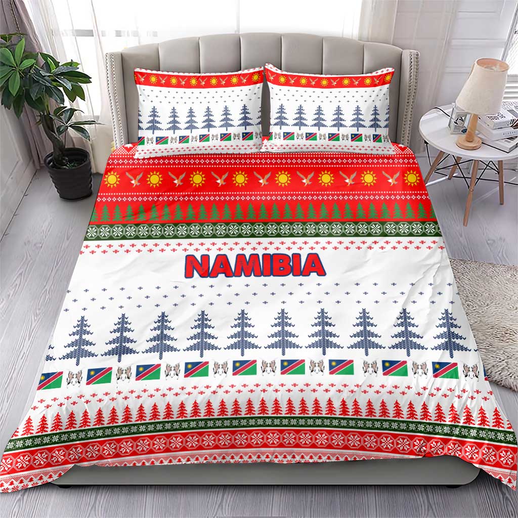 Namibia Christmas Bedding Set Coat of Arm National Flag Motif - African Pride