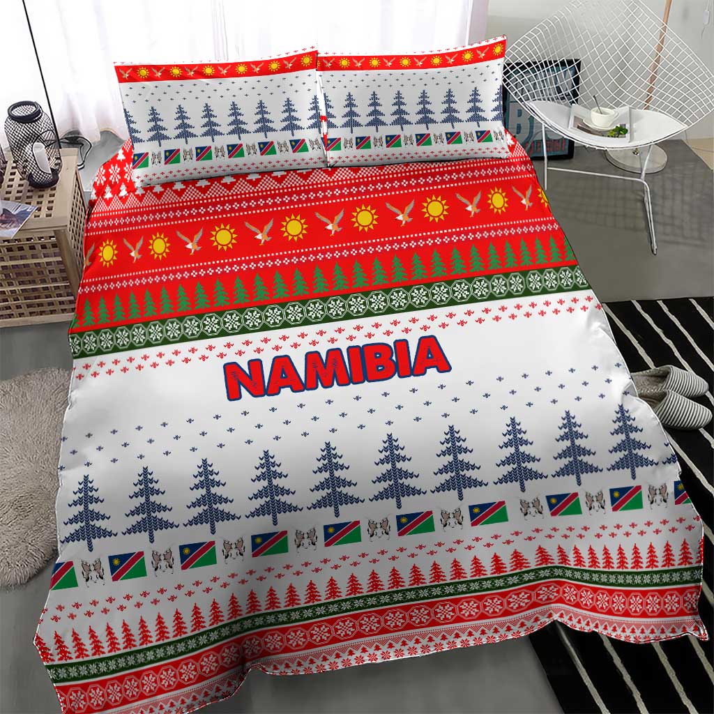 Namibia Christmas Bedding Set Coat of Arm National Flag Motif - African Pride