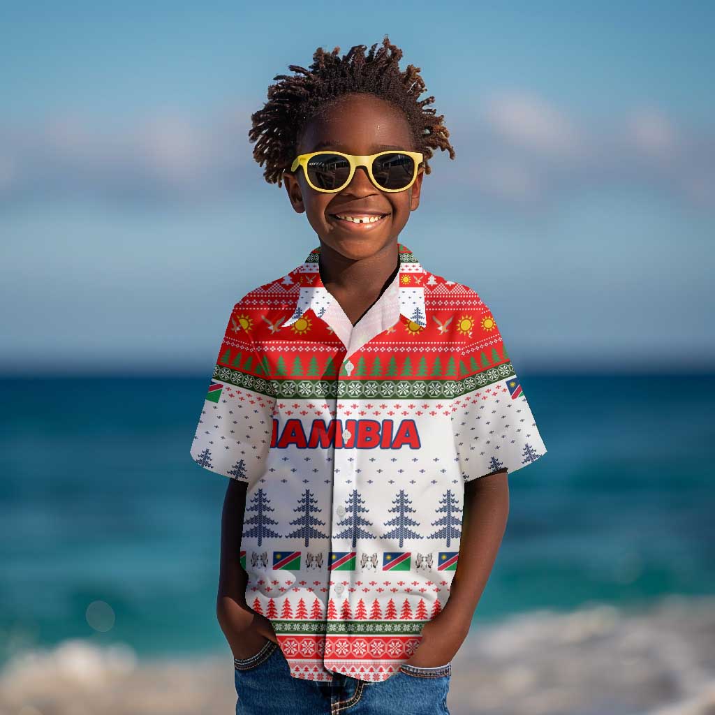 Namibia Christmas Kid Hawaiian Shirt Coat of Arm National Flag Motif - African Pride