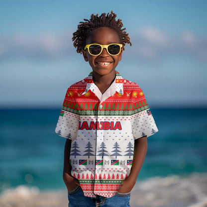 Namibia Christmas Kid Hawaiian Shirt Coat of Arm National Flag Motif - African Pride