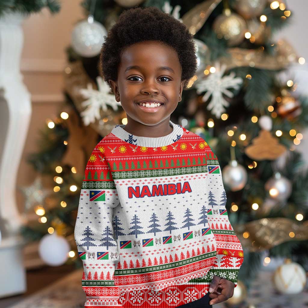 Namibia Christmas Kid Ugly Christmas Sweater Coat of Arm National Flag Motif - African Pride