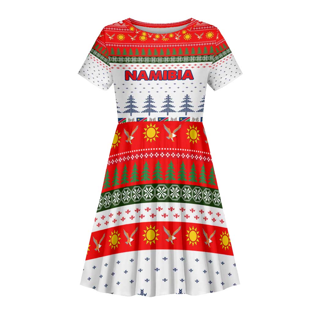 Namibia Christmas Kid Short Sleeve Dress Coat of Arm National Flag Motif - African Pride