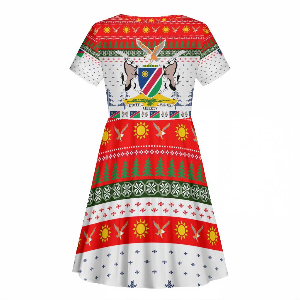 Namibia Christmas Kid Short Sleeve Dress Coat of Arm National Flag Motif - African Pride