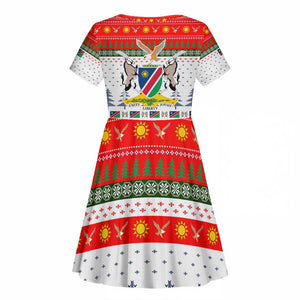 Namibia Christmas Kid Short Sleeve Dress Coat of Arm National Flag Motif - African Pride