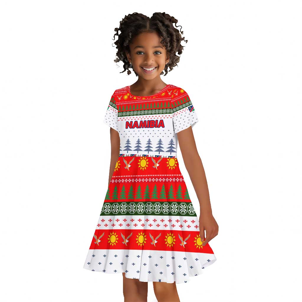 Namibia Christmas Kid Short Sleeve Dress Coat of Arm National Flag Motif - African Pride
