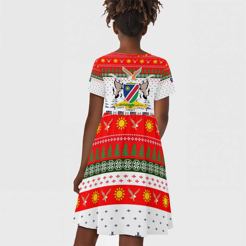 Namibia Christmas Kid Short Sleeve Dress Coat of Arm National Flag Motif - African Pride