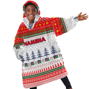 Namibia Christmas Kid Wearable Blanket Hoodie Coat of Arm National Flag Motif - African Pride