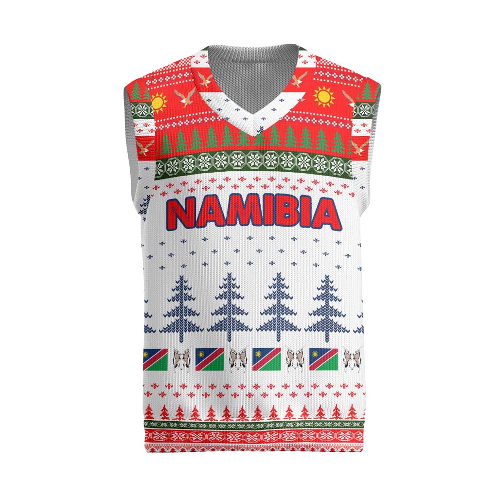 Namibia Christmas Knitted V-Neck Vest Coat of Arm National Flag Motif - African Pride