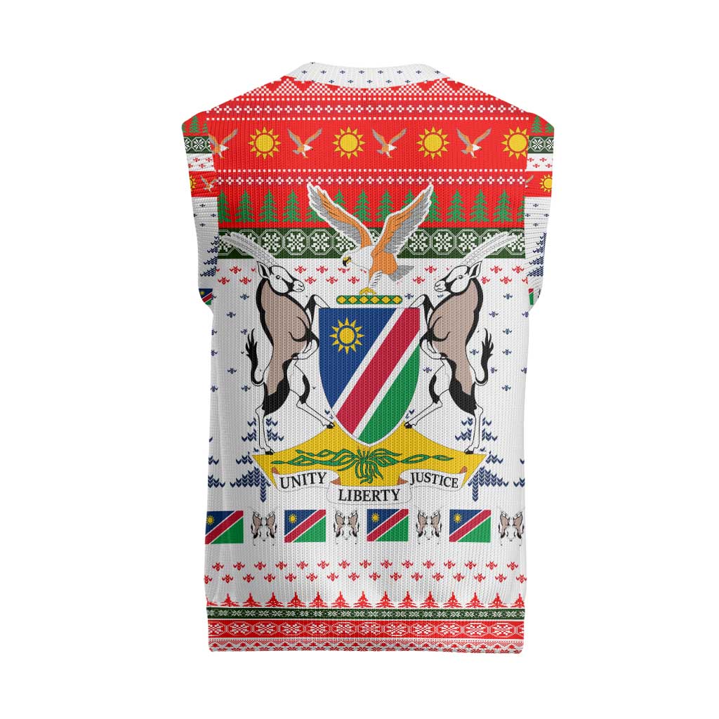 Namibia Christmas Knitted V-Neck Vest Coat of Arm National Flag Motif - African Pride