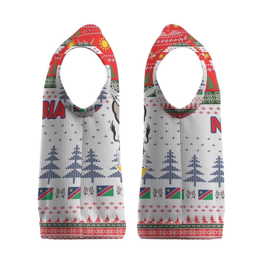 Namibia Christmas Knitted V-Neck Vest Coat of Arm National Flag Motif - African Pride