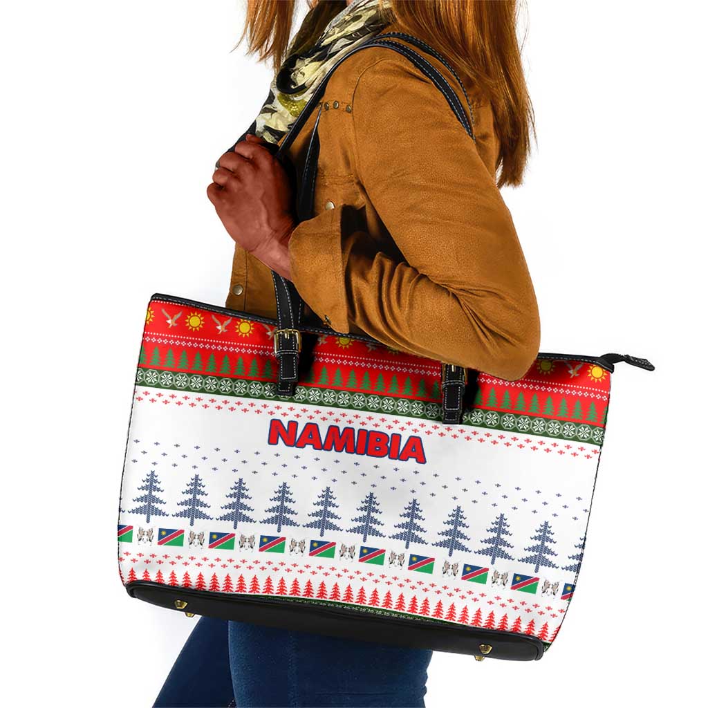 Namibia Christmas Leather Tote Bag Coat of Arm National Flag Motif - African Pride