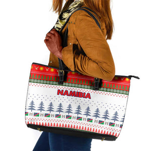 Namibia Christmas Leather Tote Bag Coat of Arm National Flag Motif - African Pride