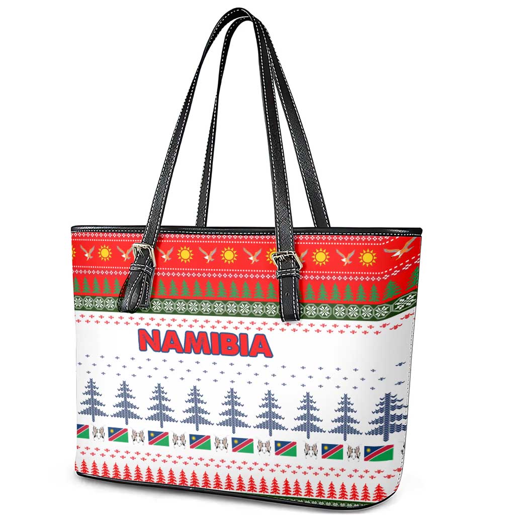 Namibia Christmas Leather Tote Bag Coat of Arm National Flag Motif - African Pride