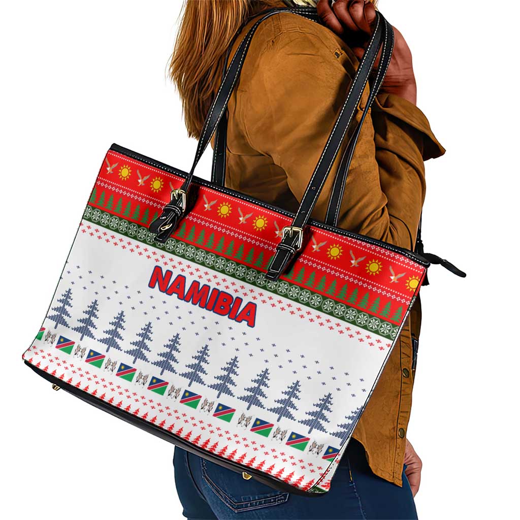Namibia Christmas Leather Tote Bag Coat of Arm National Flag Motif - African Pride