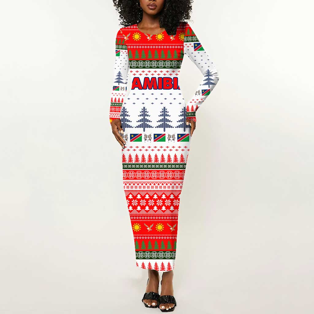 Namibia Christmas Long Sleeve Bodycon Dress Coat of Arm National Flag Motif - African Pride