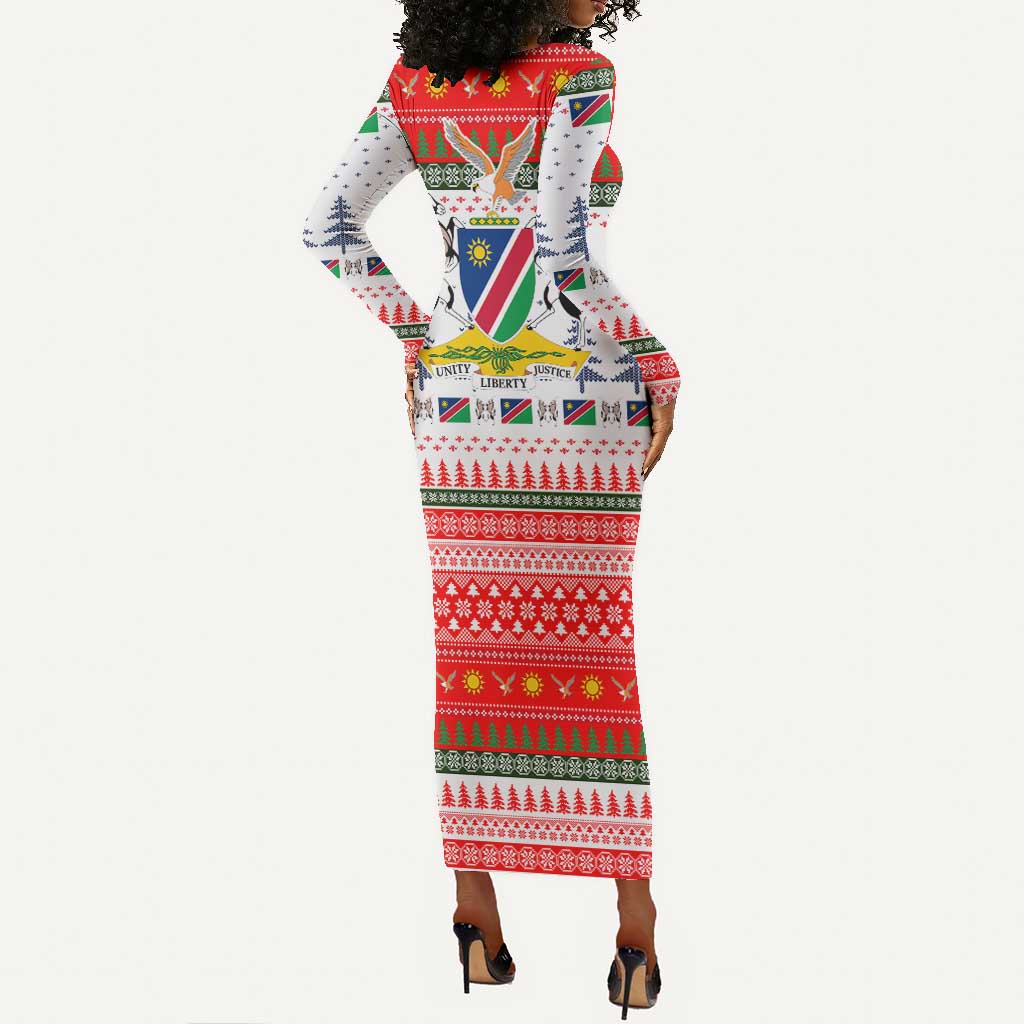 Namibia Christmas Long Sleeve Bodycon Dress Coat of Arm National Flag Motif - African Pride
