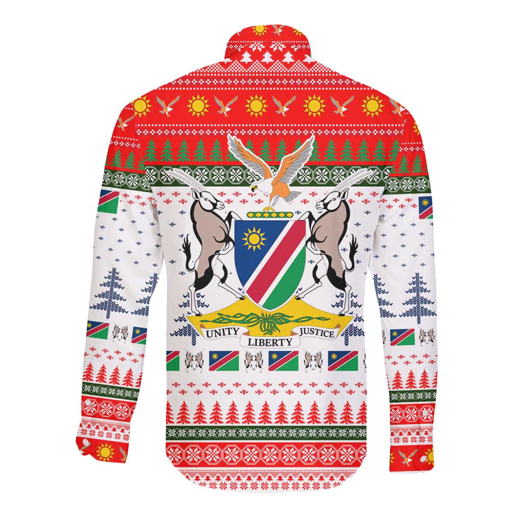 Namibia Christmas Long Sleeve Button Shirt Coat of Arm National Flag Motif - African Pride