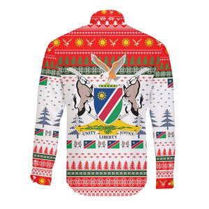 Namibia Christmas Long Sleeve Button Shirt Coat of Arm National Flag Motif - African Pride