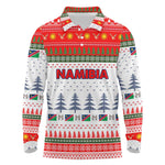 Namibia Christmas Long Sleeve Polo Shirt Coat of Arm National Flag Motif - African Pride