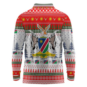 Namibia Christmas Long Sleeve Polo Shirt Coat of Arm National Flag Motif - African Pride