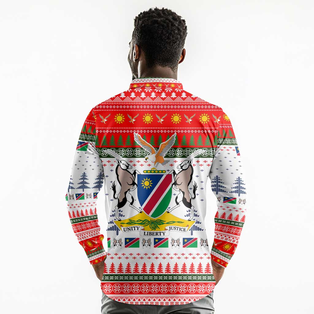 Namibia Christmas Long Sleeve Polo Shirt Coat of Arm National Flag Motif - African Pride