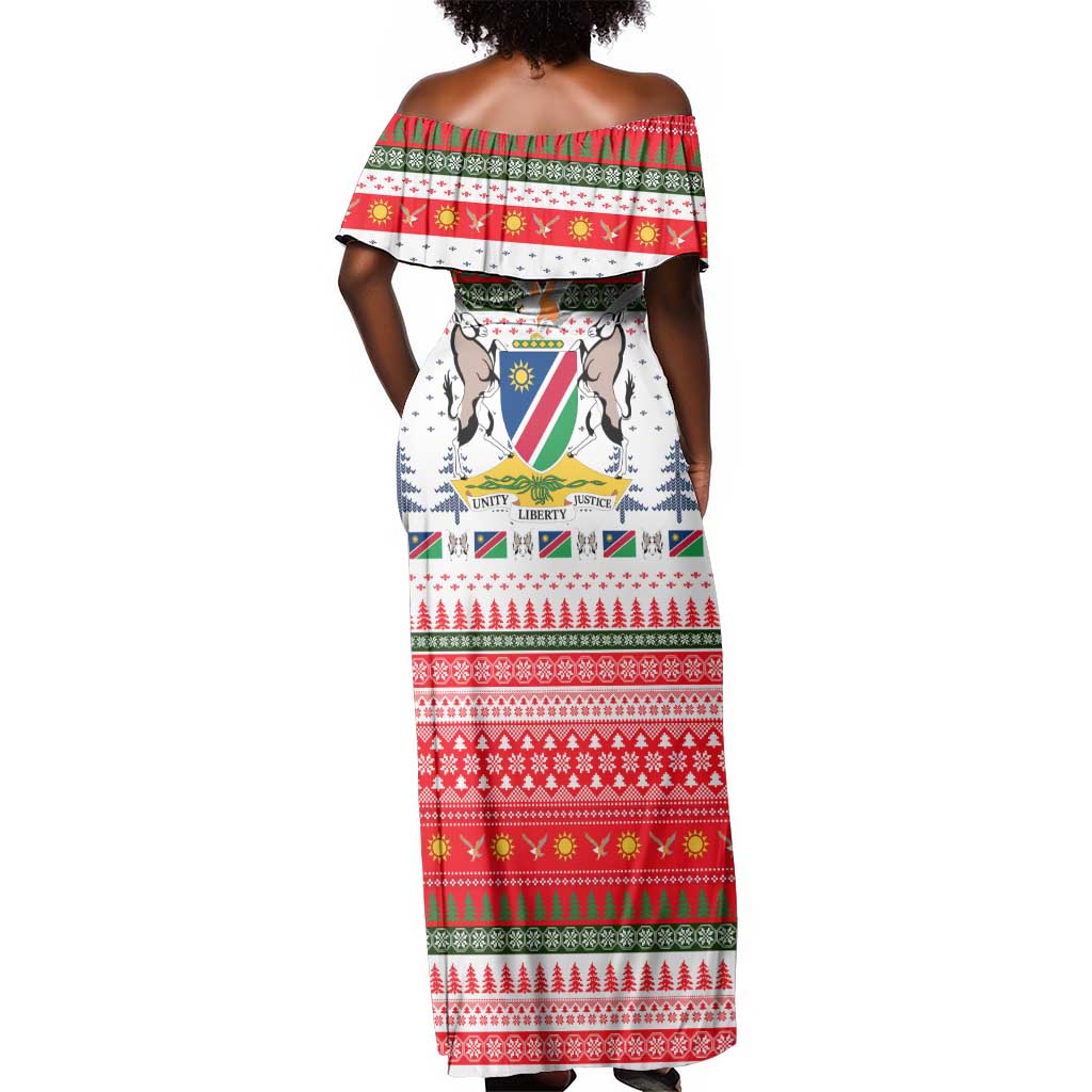 Namibia Christmas Off Shoulder Maxi Dress Coat of Arm National Flag Motif - African Pride
