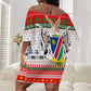 Namibia Christmas Off Shoulder Short Dress Coat of Arm National Flag Motif - African Pride