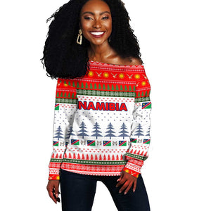 Namibia Christmas Off Shoulder Sweater Coat of Arm National Flag Motif - African Pride