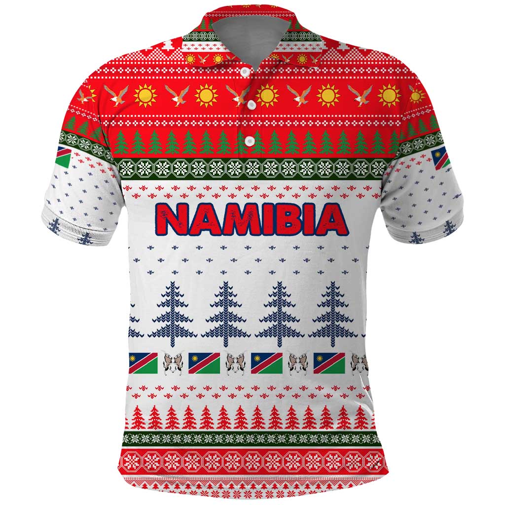 Namibia Christmas Polo Shirt Coat of Arm National Flag Motif - African Pride