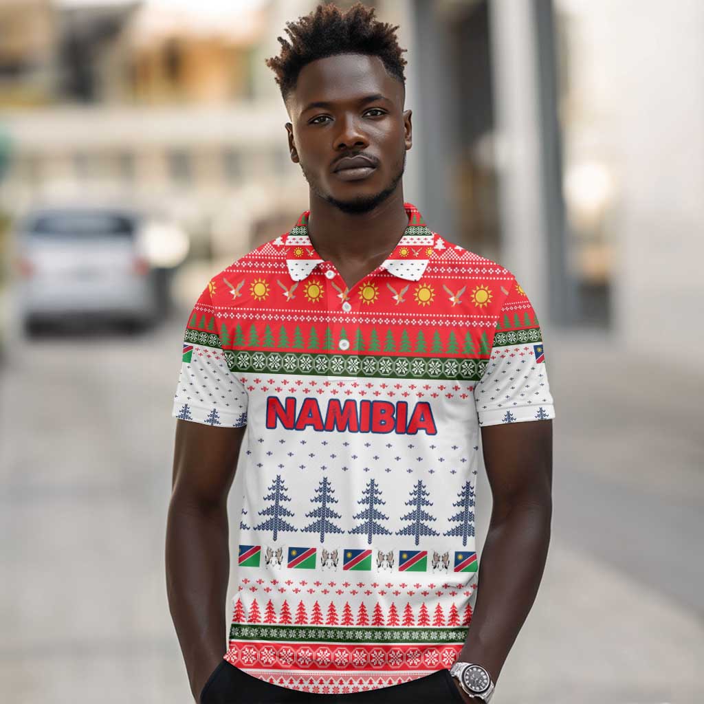 Namibia Christmas Polo Shirt Coat of Arm National Flag Motif - African Pride