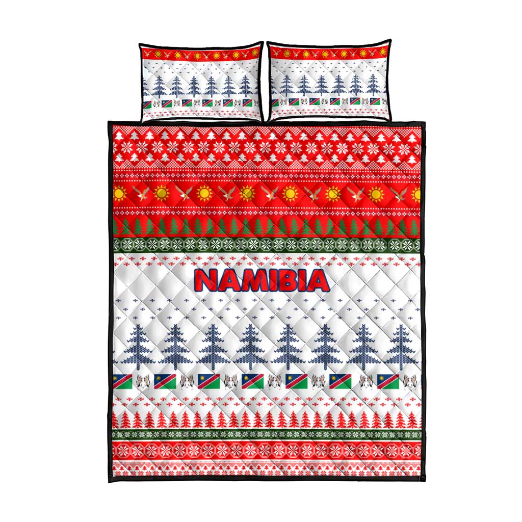 Namibia Christmas Quilt Bed Set Coat of Arm National Flag Motif - African Pride